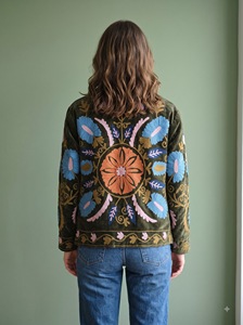 <b>Velvet</b> Embroidered Floral Quilted <b>Jacket</b> Handmade Boho Prairie Chic Spread Collar Full Sleeve Breathable Eco-Friendly Cotton - Product Image 2