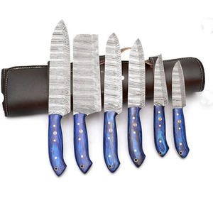 Ensemble de 6 couteaux de cuisine en acier Damas, faits à la main, durables, 8-9,9 pouces, manche en bois, poli, tranchant, bord dentelé, pour droitiers - Product Image 2