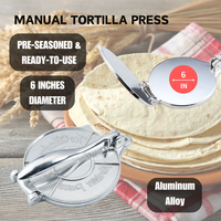 Kwang Hsieh - Machine à tortillas manuelle en aluminium moulé, finition argent brillant, pour camping en extérieur - Qualité alimentaire, écologique, lavage à la main uniquement, pour maïs