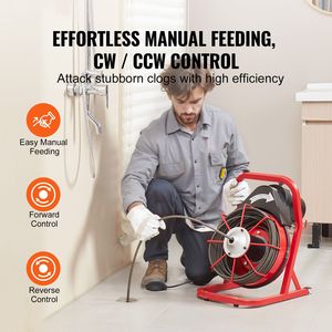 Déboucheur électrique 250W avec 4 lames et alimentation manuelle, tige de débouchage de 75 pieds x 3/8 pouce - Product Image 6