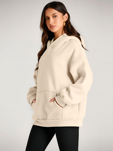 Sweat-shirt à capuche oversize en polaire épaisse pour femme, grande taille, manches longues, anti-boulochage, respirant, hiver, automne, décontracté - Product Image 5