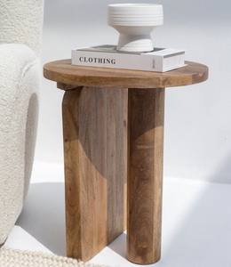 Table d'appoint ronde en bois Vandana Orion Solace avec pieds croisés, meuble d'appoint moderne - Product Image 1