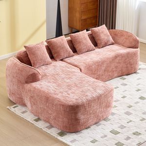 Divano a L in ciniglia rosa, compresso, con spugna ad alta elasticità, confortevole per qualsiasi soggiorno - Product Image 3