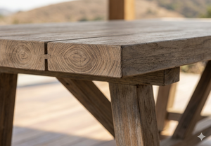 ตัวเลือกที่ดีที่สุดสำหรับสำนักงานกลางแจ้งหรือบาร์ เฟอร์นิเจอร์บ้านสไตล์วินเทจคลาสสิกอินโดนีเซีย โต๊ะรับประทานอาหารไม้สักรีไซเคิลฮาลิมุน - Product Image 2