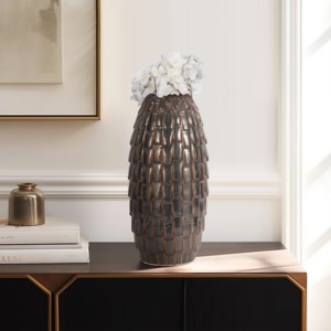 Jarrón de Cerámica Industrial con Acabado en Cobre, Alto y Cónico, Decoración de Mesa de Estilo Moderno de Mediados de Siglo - Product Image 4