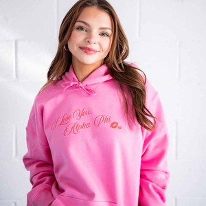 Letra griega Zeta en rosa y blanco |   Sudadera con Capucha Sigma Tackle Twill con Bolsillo Frontal, Corte Holgado, Estilo Casual para Mujer, Ropa de Otoño - Product Image 2