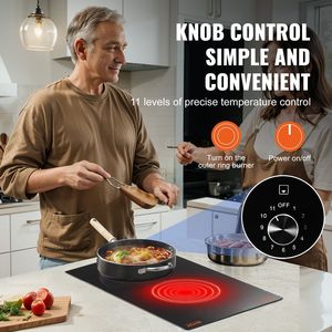 Placa de Cocción Eléctrica Integrada de 12 Pulgadas y 3000W, Estufa de Inducción de 2 Quemadores con Panel de Vidrio Cerámico y Perilla, Placa de Cocción Radiante - Product Image 3