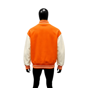 PREMIUM ORANGE LETTERMAN JACKET With Cream Sleeves Turn-down Collar Button Closure Casual Style Autumn Wear <b>ATHLETIC</b> VINTAGE COL - Product Image 2