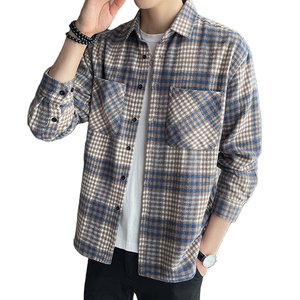 High Quality <b>Mens</b> Plaid Flannel Shirt Jacket Hooded <b>Thermal</b> Fleece Outerwear Long Sleeve Shacket Wholesale - Product Image 3