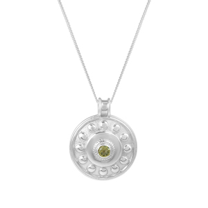 Colgante de Plata de Ley 925 100% Pura con Peridoto Natural Redondo, Engaste Minimalista, Joyería Fina para Mujer - Product Image 1