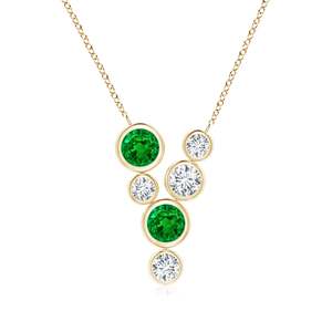 14K Gold Bezel-Set IGI Certified Scattered 4MM 0.54 Ctw <b>Emerald</b> & Diamond Charm Pendant Necklace Handmade Fine Jewelry Pendant - Product Image 1