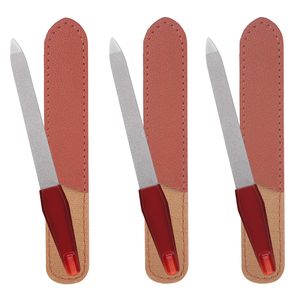 Lima de uñas profesional, paquete de 3 limas de uñas metálicas con punta afilada y estuche de cuero para uñas naturales, 5 unidades y logotipo personalizado - Product Image 1