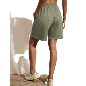 Women's Solid Color Knitted Shorts With <b>Drawstring</b> Elastic Waist Casual Loose Fit Mid Rise Regular Style olive Green color - Product Image 5