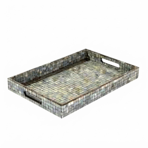 Plateau carré en nacre, fait main, mosaïque MOP, plateau de service blanc crème, incrustation de coquillages, plateau décoratif pour table basse - Product Image 4