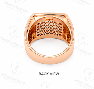 Bold <b>statement</b> <b>ring</b> in 18K rose gold with iced out square cluster round diamonds and baguette side galleries masculine luxury de - Product Image 6