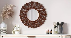 Handcrafted <b>Round</b> Wooden <b>Wall</b> <b>Mirror</b> Decorative Floral Carved Frame Rustic Home Decor Accent <b>Mirror</b> - Product Image 5