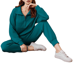 Ensemble de survêtement athlétique pour femme : sweat à capuche et pantalon assortis, confortable pour l'entraînement, la course et l'exercice, 100 % coton court - Product Image 6