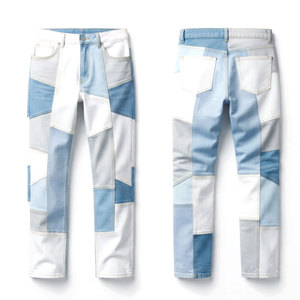 Pantalones vaqueros modernos de patchwork para hombre, tela de algodón cómoda, pierna recta, estilo casual urbano, pantalones de moda para el día a día. - Product Image 1