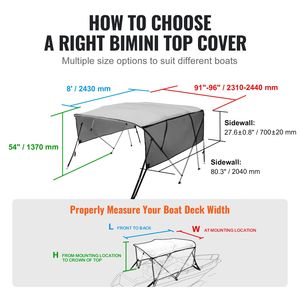 Tendalino Bimini a 4 Archi per Barca con Pareti Laterali in Rete Rimovibili, Telo in Poliestere 600D, Telaio in Lega di Alluminio da 1 Pollice, Borsa per il Trasporto Inclusa - Nuovo - Product Image 6