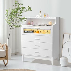 Cassettiera Bianca in Truciolato Melaminico con Vetro Temperato 76x40x101cm, Quattro Cassetti e Scomparti - Product Image 3