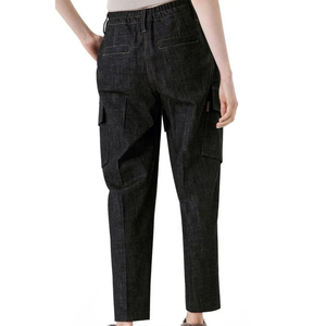 Jean cargo streetwear pour femme, en coton noir uni, taille régulière, coupe large, respirant - Product Image 3