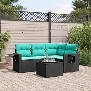 Ensemble de canapés de jardin en polyrotin noir 5 pièces avec coussins - Product Image 1