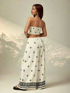 ชุดลำลองผู้หญิง 2 ชิ้น เสื้อยืดแขนยาวและกางเกงขายาว แต่งลูกไม้ลายวินเทจปักลาย สำหรับชุดลำลองประจำวัน - Product Image 4