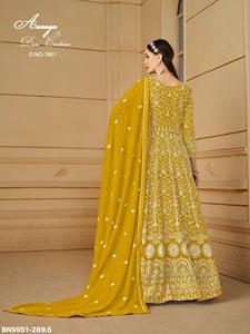 Vestido de gala semisellado de georgette sintético pesado con bordado integral de hilo blanco, largo hasta el suelo, con parte inferior y dupatta - Proveedor indio - Product Image 2