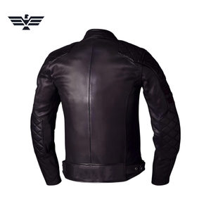 Blouson Moto Homme en Cuir Véritable Noir Respirant Rembourré Col Montant Fermeture Éclair Coupe Ajustée Couleur Unie Idéal Automne - Product Image 2