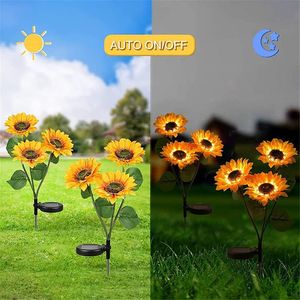 Confezione da 2 Luci Solari a LED Migliorate per Giardino, a Picchetto, Lampeggianti, a 3 Teste a Forma di Girasole, Impermeabili, Alimentate a Energia Solare, per Decorazioni Esterne - Product Image 4