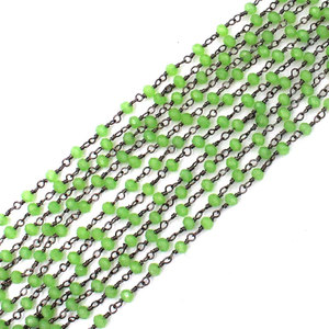 Chaîne de perles en onyx vert style chapelet, pierres précieuses facettées de 2 mm, chaîne enveloppée de fil noir pour la fabrication de bijoux, approvisionnement en gros - Product Image 3