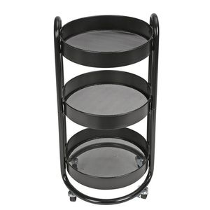 3-Tier Round Metal Utility <b>Cart</b> in Rich Black with Easy <b>Rolling</b> Mobility - Product Image 1