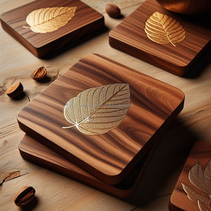 Posavasos de madera de acacia ecológicos hechos a mano por expertos y bloques de cortar cuadrados de 1,5 cm de grosor duraderos para uso doméstico y restaurante - Product Image 2