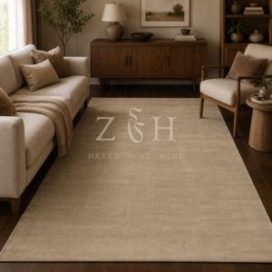 Tapis d'intérieur fait main, tissé à la main, beige, mélange laine et soie, moderne, rembourré, lavable, antimicrobien, antidérapant, adapté aux animaux domestiques, à poils moyens - Product Image 2