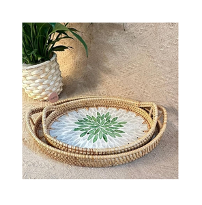 Juego de bandejas de cocina de nácar y ratán de nuevo diseño para almacenar postres y bocadillos al precio más bajo. - Product Image 1