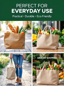 Bolsas de Yute Hechas a Mano de Alta Calidad con Patrón de Letras, Tamaño Mediano, Lavables, para Compras, Estilo de Vida Ecológico, EcoDari JTB-256 West - Product Image 6