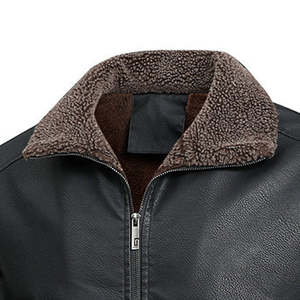 Chaqueta de Cuero Genuino Negra para Hombre con Cuello de Sherpa, Chaqueta de Motociclista Abrigada para Invierno, Fabricante OEM Personalizado - Product Image 2