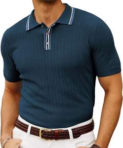 Polo vintage pour homme en coton tricoté anti-plis à manches courtes – Style américain - Product Image 1
