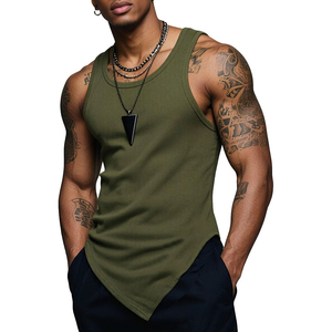 Men's Custom Made Blank Pointed Hem Tank Top Rib Knit Cotton Muscle Shirt Sleeveless Gym Streetwear Wholesale Tank Tops For Men - Product Image 2