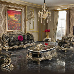 Juego de Sofás de Madera de Teca Real de Lujo, Estilo Europeo Clásico, Tallado a Mano, Ecológico, Muebles para Sala de Estar de Apartamento - Product Image 1