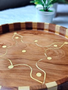 Bandeja de Madera Hecha a Mano con Pintura Dorada, Tradicional para Café Árabe, Dátiles, Dulces, Decoración de Mesa para Ramadán - Product Image 6
