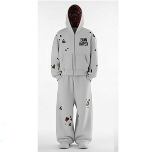 Ekin Impex <b>Thermal</b> Solid Oversized Hoodie Tracksuit <b>Set</b> <b>Men</b> Women Casual Zip Sweatpants Streetwear Custom Logo - Product Image 2