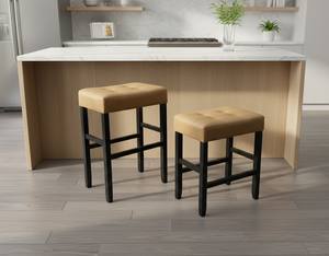 Ensemble de 2 tabourets de bar et de comptoir en cuir PU, ensemble de tabourets capitonnés en cuir PU, ensemble de tabourets rembourrés en PU avec structure en bois massif, hauteur bar et comptoir - Product Image 3