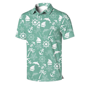 Camisa de Verano para Hombre, Diseño Original, Tela Jersey, Logotipo Frontal, Estampado Tropical Náutico, Verde, Casual, Manga Corta - Product Image 1
