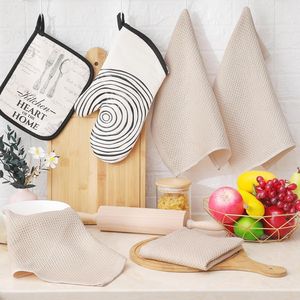 Set di 8 Strofinacci da Cucina in Cotone 100% a Nido d'Ape, Beige, Ultra Morbidi e ad Asciugatura Rapida, 30x30 cm - Product Image 6