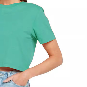 เสื้อครอปท็อปผู้หญิง สีพื้น แขนสั้น คอกลม ทรงปกติ สไตล์ลำลอง ผ้าเจอร์ซีย์คอตตอน 100% ใส่ได้ทั้งฤดูใบไม้ผลิและฤดูร้อน - Product Image 5