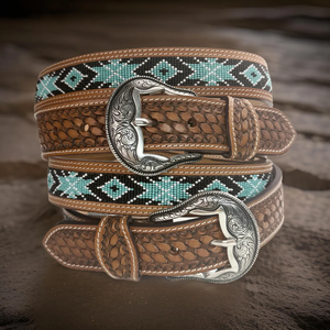 Ceinture authentique en cuir de vachette western floral, travaillée à la main, avec des perles en cuir véritable, fabriquée en Inde - Product Image 2