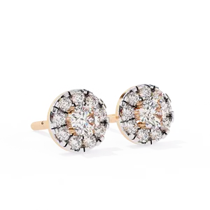 Boucles d'oreilles clous en or massif 18 carats avec diamant de laboratoire taille brillant rond et halo, micro-pavé, pour femme, bijoux fins - Product Image 5