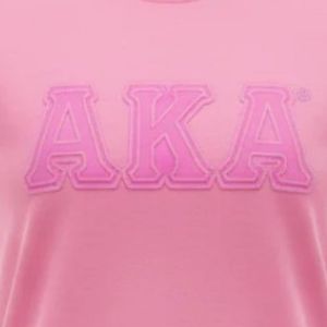 T-shirt rose ton sur ton AKA avec broderie chenille, en coton premium, col rond, unisexe, streetwear décontracté, coupe douce - Product Image 4