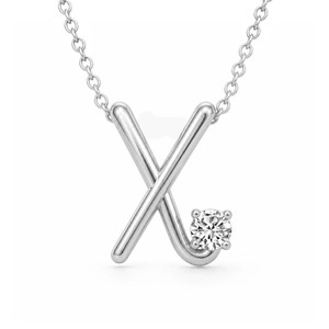 Colgante de Lujo con Letra Inicial X Certificada por GRA, Elaborado en Oro de 10k, con Diamante Cultivado en Laboratorio de Corte Redondo y Engaste de Cuatro Puntas - Product Image 3